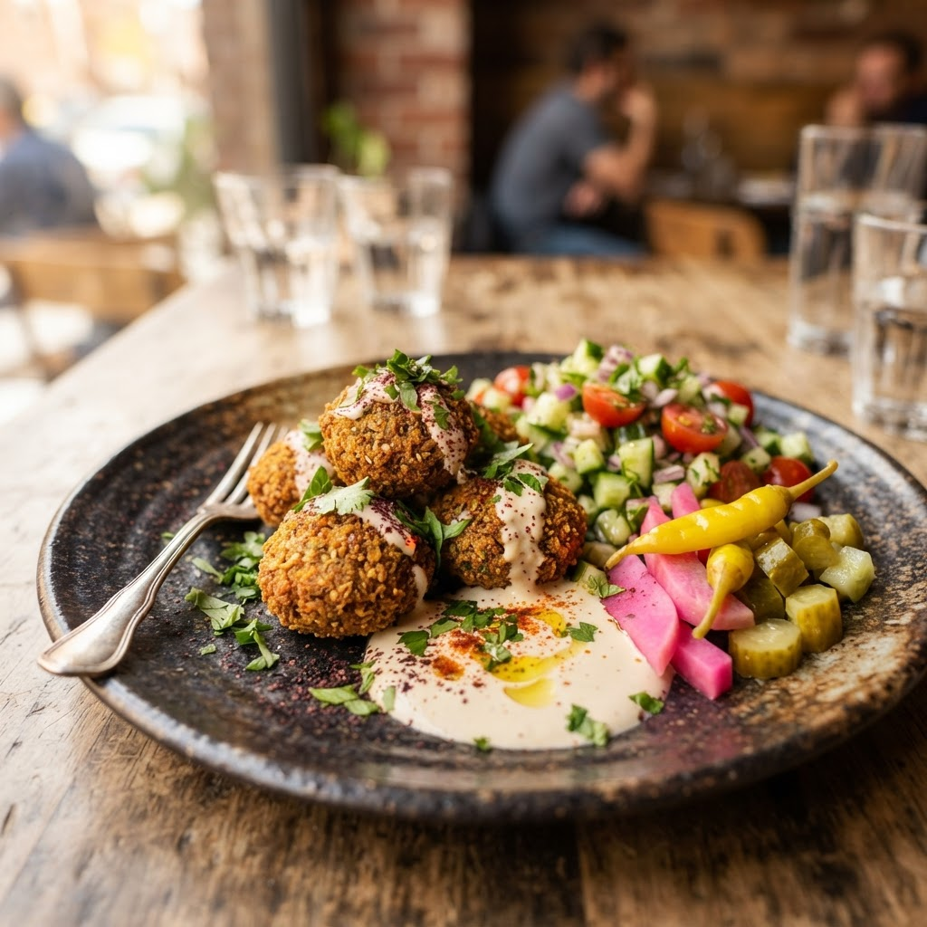 Falafel-Sandwich mit Salat und Sauce